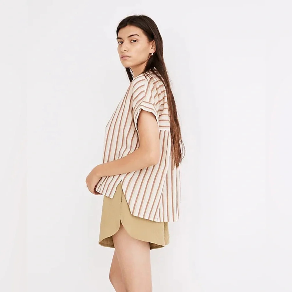 Madewell Crinkle Cotton Lakeline Popover Shirt in Stripe size Large #1348 - Picture 3 of 10